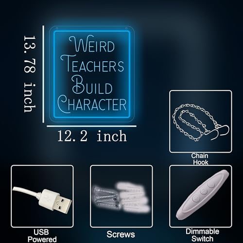 Image of Weird Teacher Build Character Neon Sign Neon Lights for Classroom Decor,USB Powered LED Light Up Signs for Bedroom, Man Cave,Party Decorations,Gift for Students,Teachers