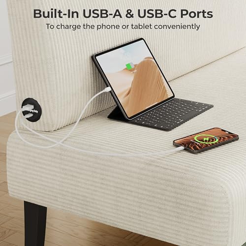 Image of Yaheetech Small Loveseat Armless Sofa Chair with USB Ports, Beige
