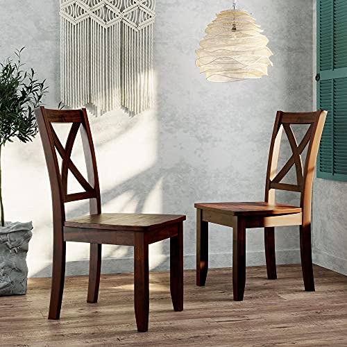 Image of Rustic Style 3-Piece Wood Dining Table Set with Extendable Drop Leaf Table and 2 X-Back Chairs,for Small Places Restaurant Kitchen Furniture