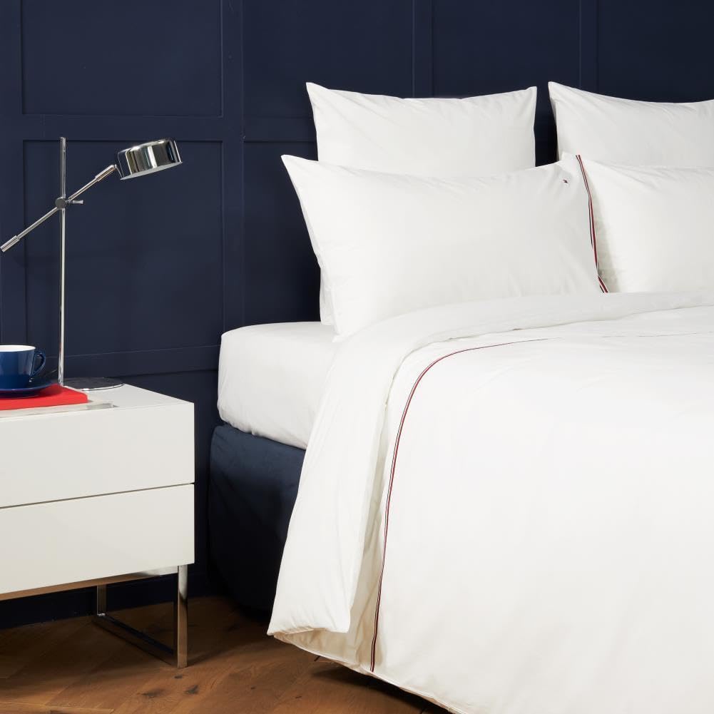 Tommy Hilfiger Komplet pościeli bawełnianej zwykły z wstążką kolor biały rozmiar 200x200+2x80x80