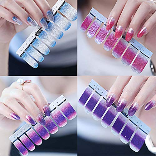 Mwellewm Z70 14 Sheets Nail Stickers Glitter Gradient Color Shine Full Wraps Polish Stickers Decal Strips Self-Ashesive Nail Art Sets thumb #3