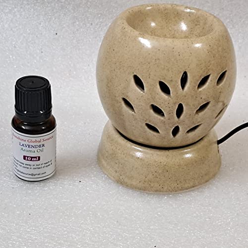 Image of Ceramic Double Zero Aroma Electric Diffuser Burner with 10ml Lavender Aroma Oil for Living Room, Bedroom | Decoration Items - Brown Color