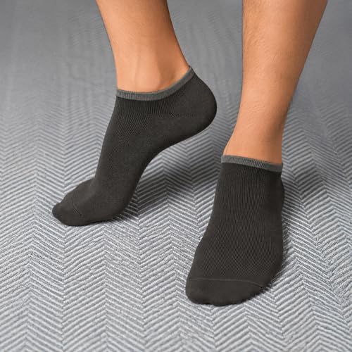 Image of 5 Pairs Men's No Show Ankle Socks, Breathable Cotton Blend Athletic Socks, Moisture Wicking Cushioned Low Cut Running Socks for Gym Walking Casual Daily Wear, Blue White Grey Black Socks Set of 5