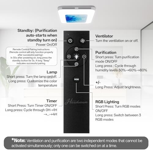 Image of Bathroom Exhaust Fan with Humidity Sensor, 230 CFM 1.0 Sone Ventilation Fan, 3 Dynamic Light and 3CCT Light (2700-4500-6500K), 11.22 inch x 11.22 inch Mount, Remote Control(Azure Mosaic)