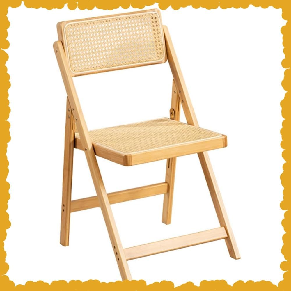 Rattan Dining Chairs Folding Chair 18inch Mid Century Patio Wood Outdoor Foldable Restaurant with Back(Walnut) (Natural One Size)