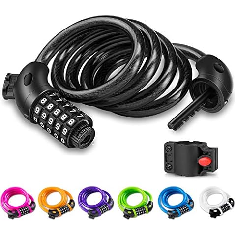Opaza Bike Lock with 5-Digit Code, 1.2m/4ft Bicycle Lock Combination Cable Lock Lightweight & Security Bike Chain Lock for Bicycle, Mountain Bike, Scooter (Black) Cover