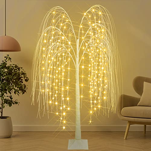 Remon 5.5Ft Lighted Willow Tree 18 Colors Changing, Artificial Weeping