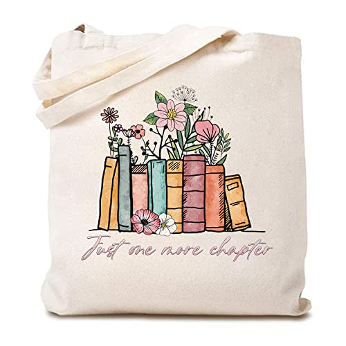 TSIIUO TSIIUOWomen's Just One More Chapter Canvas Tote Bag Cute Floral Graphic Funny Reading Gift Reusable Shopping Bag
