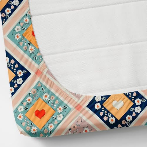 Image of KAWI Cotton Blend Elastic Fitted Bedsheet Queen Size Double Bed (78 inchX 72 inch) - Yellow Heart Print