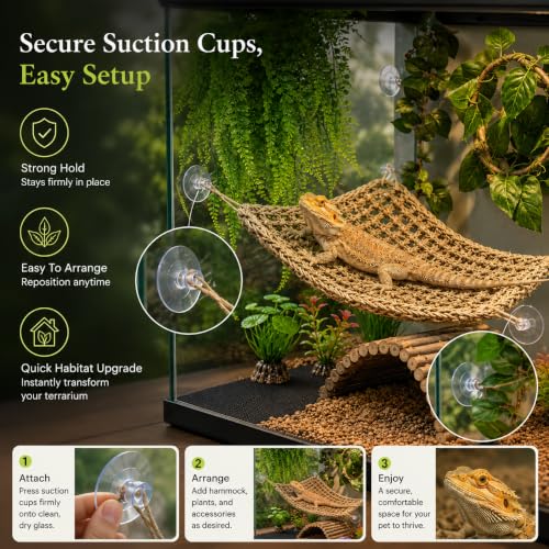 Image of Bearded Dragon Tank Accessories, Reptile Mat Hammock Plants Bridge Jungle Climber Vines Terrarium Decorations for Leopard Gecko Hermit Crab Lizard Snake (10 PCS with Reptile Mat)