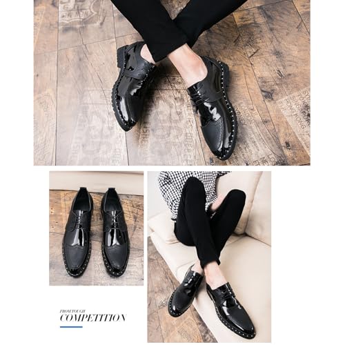 Men's Patent Leather Wingtip Luxury Oxford Shoes Vintage Leather Stitching Chunky Heel Lace-Up Business Work Dress Shoes Suitable for Casual Work Party2