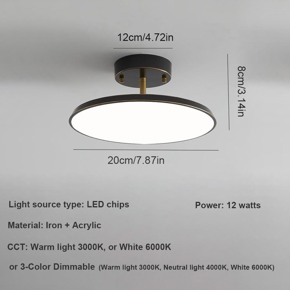 Nordycka Okrągła Lampy Sufitowa LED, Obracana Głowica Mała Lampy Sufitowe Niski Profil Minimalistyczne do Korytarza Przedpokoju(Black(6000K),20cm/7.87in)
