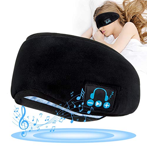 Crowndy Wireless Sleeping Headphones,Bluetooth Sleeping Headphones Stereo Bluetooth Sleep Eye Mask Wireless Headphones Music Travel Sleeping Headsets with Microphone Handsfree Sleep Eye Shades Black