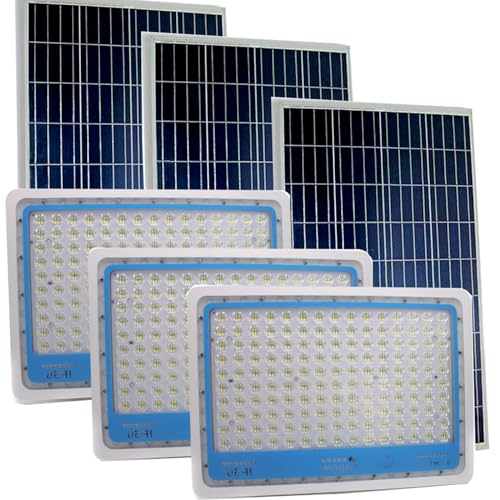 081 Store - 3 PEZZI faro led esterno con pannello solare 1000w luce bianca 6000k Bianco IP66 impermeabile pannello led solare fotovoltaico con telecomando