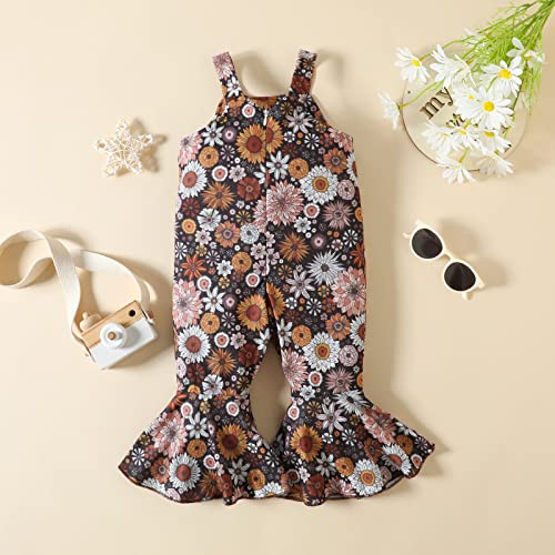 MVNB Baptism Outfits for Girls Toddler Girls Sleeveless Floral Prints Romper Bell Bottoms Jumpsuit C