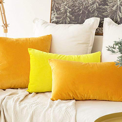 Image of Khooti Velvet 200 TC Cushion Cover Pack Of 1-12 inchX24 inch /30X61 Cm-Lemon Yellow-Soft Pillow Covers Cushion Case For Sofa Bedroom Living room Chair Car