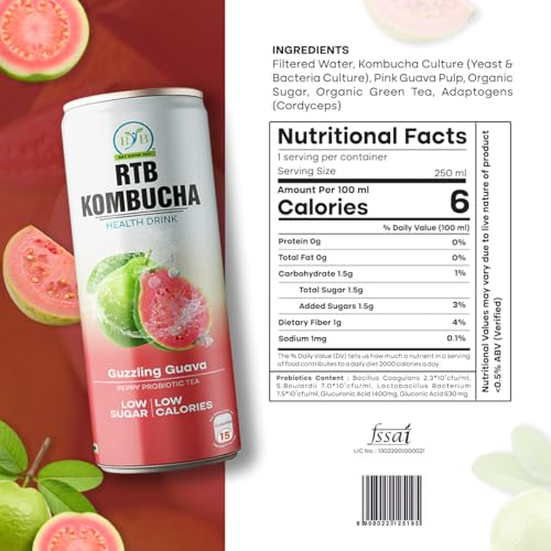 Image of RTB KOMBUCHA Health Guava Drink - Pack of 250ml | Helps in Immune System & Digestive System (Kombucha Culture, Fruit Pulp & Organic Sugar)