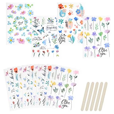 WANDIC 16 Sheets Rub On Transfer Stickers, Flower Pattern Sticker Flower Aesthetic Decor Scrapbook Sticker for Scrapbook Journal Planner Album (Flower) Cover