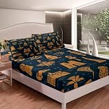 Sabana Bajera 135x190 / 200 Ajustable Egipto Retro Impresión 3D Sabanas Bajera Cama 135 Egipto, Bolsillo Profundo 30 cm Ropa de Cama Microfibre Suave y Cómoda a.7208