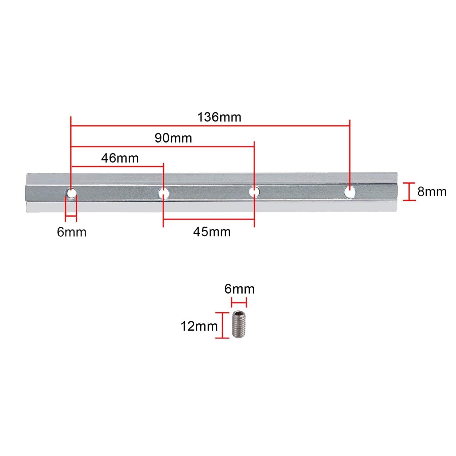 EYPINS 20x Uniones de Perfil de Extrusión de Aluminio Recto Conector de Sección 180 mm, Ranura en T, para Conector Hembra de 40 mm Perfil de Ranura 8