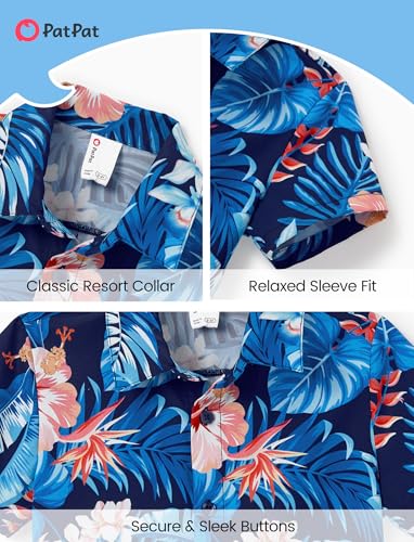 Image of PATPAT Family Hawaiian Matching Outfits - Mommy and Me Vacation Outfits | Halter Sundresses and Button Down Shirts,Caribbean Vacation Summer Tropical Outfits,Hawaiian Boho Tropical Floral Printed