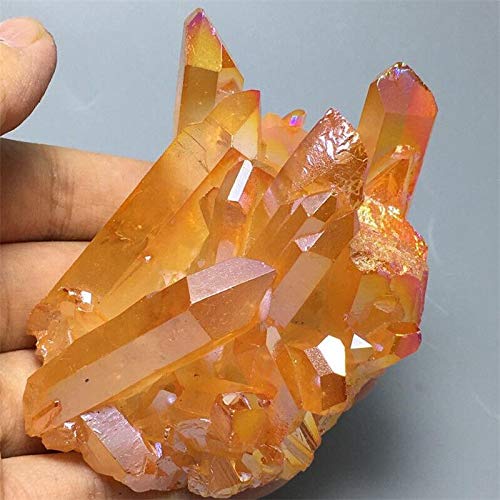 Cristal de quartz aura orange vug en titane et bismuth silicium rainbow multicolore