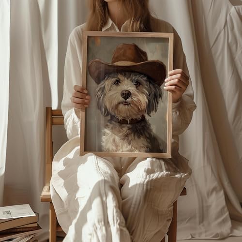Image of aj decor Havanese Cowboy Hat Wall Art Print Poster, Dog Pet Lover Picture Painting Artwork Bedroom Living Room Office Dining Room 151D (Havanese Cowboy Hat, 11 inch W x 14 inch L, Wood Frame)