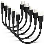 ADILIFT Short Charger Cable for iPhone [5 Pack MFi Certified 0.2M] Lightning Cable 20CM Data Sync USB Fast Charging Cable Lead Compatible with iPhone 11 Pro Max Xs X XR 8 7 6s 6 plus SE 5 iPad-Black