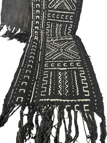 Black African Mudcloth Scarf/Bogolan Boho Scarf/Unisex Handmade Scarf/Bogolan Mudcloth Scarf/Scarves/Gift for Her/Gift for Him/Chrismas Gift