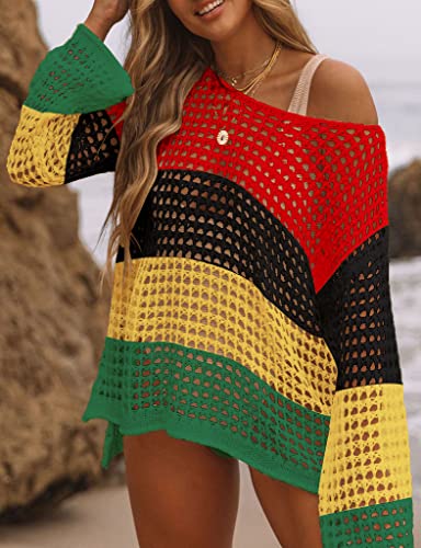 Image of Bsubseach Crochet Cover Up Women Sexy Hollow Out Swim Coverup Summer Outfit | Long Sleeve Beach Cover Up, One Size Fits All, Flattering for All Body Types, Chic Crochet Top, for Vacations & Lounging
