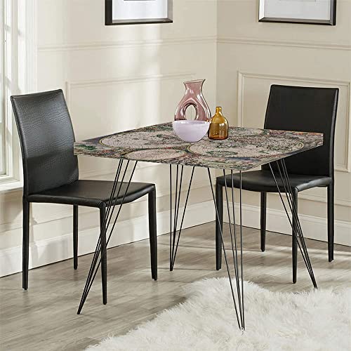 Esfvrg World Map Tablecloth, Antique Design With Renaissance Continents And Hemispheres Vintage Art, Elastic Edge, Suitable For Kitchen Party Picnic, Fit For 40"X40" Square Table Multicolor #TOP3