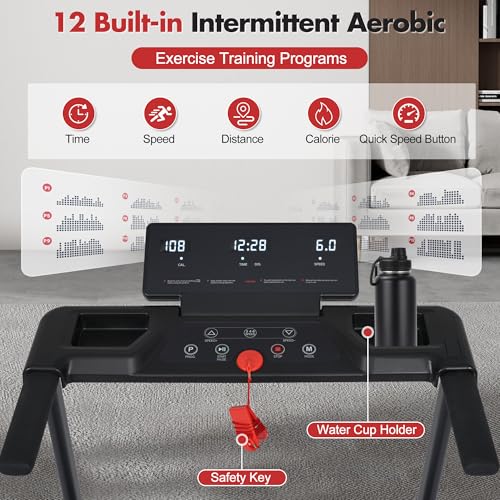 Image of Treadmill with 8% Incline, Portable Treadmills for Home with Handle, Foldable Treadmills with 265 Lbs Capacity, 3.0HP Treadmill with 4 Adjustable Support Feet
