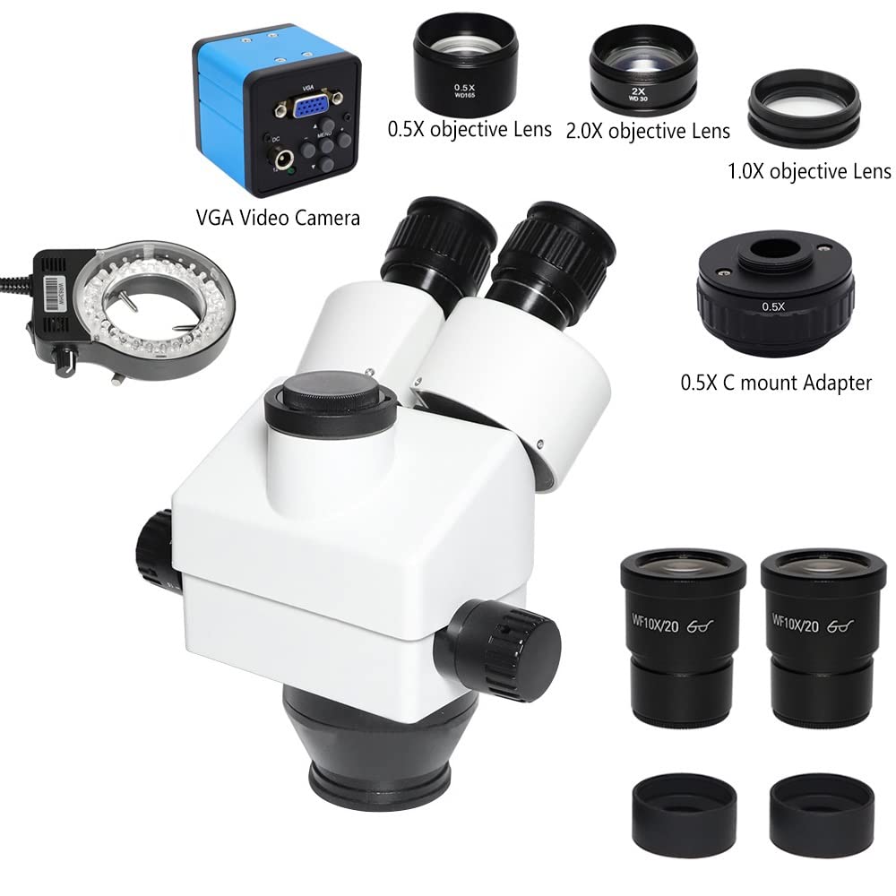Microscope 3.5X-90X Trinocular Zoom Stereo Microscope Head + VGA 38MP H_DMI USB Microscopio Camera 0.5X cmount Lens for Mobile Phone Repair(3.5-90X VGA 0.5X C)