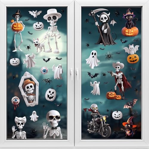 90 Pcs Halloween Window Clings,9 Sheets Halloween Window Decorative Stickers for...