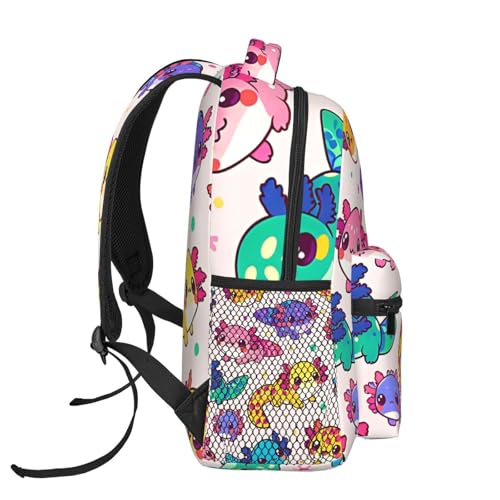Colorful Axolotl Backpack Large Capacity Lightweight Casual Travel Sports Backpack 11.4X7.8X15.7 inch3