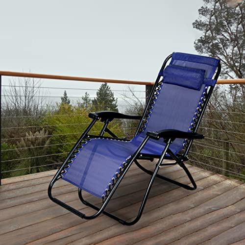 Image of STAR WORK Zero Gravity Chair, Lawn Chair Recliner Lounge, Portable Camping Folding Beach Chair with Removable Pillow (Navy Blue, Stainless Steel)