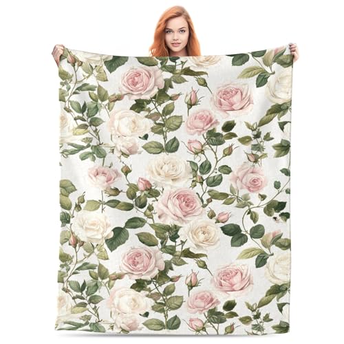 DKODKO Pink Cream Roses Throw Blanket Spring...
