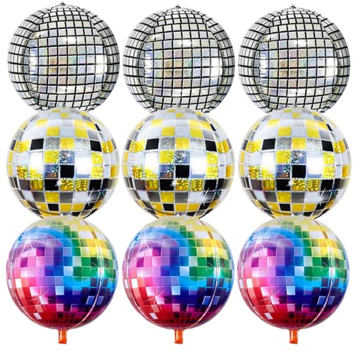 Balões de discoteca, 4D balões metálicos de espelho grande multicoloridos, balões de disco de alumínio, decorações de festa de discoteca para festa retro festa casamento aniversário carnaval