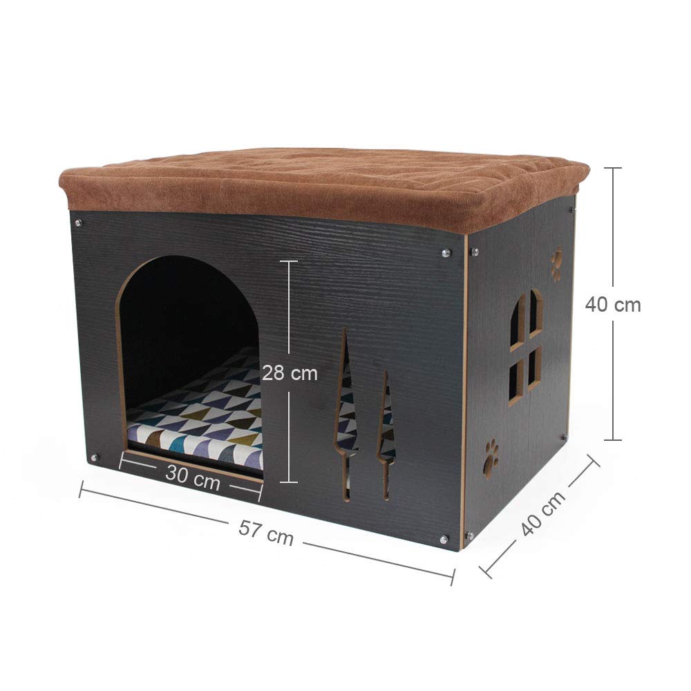 Niche pour Animal Domestique Interieur - Cube Niche en Bois, Lit Maison pour Chien Chat Pliable avec Tapis Gratuit, L