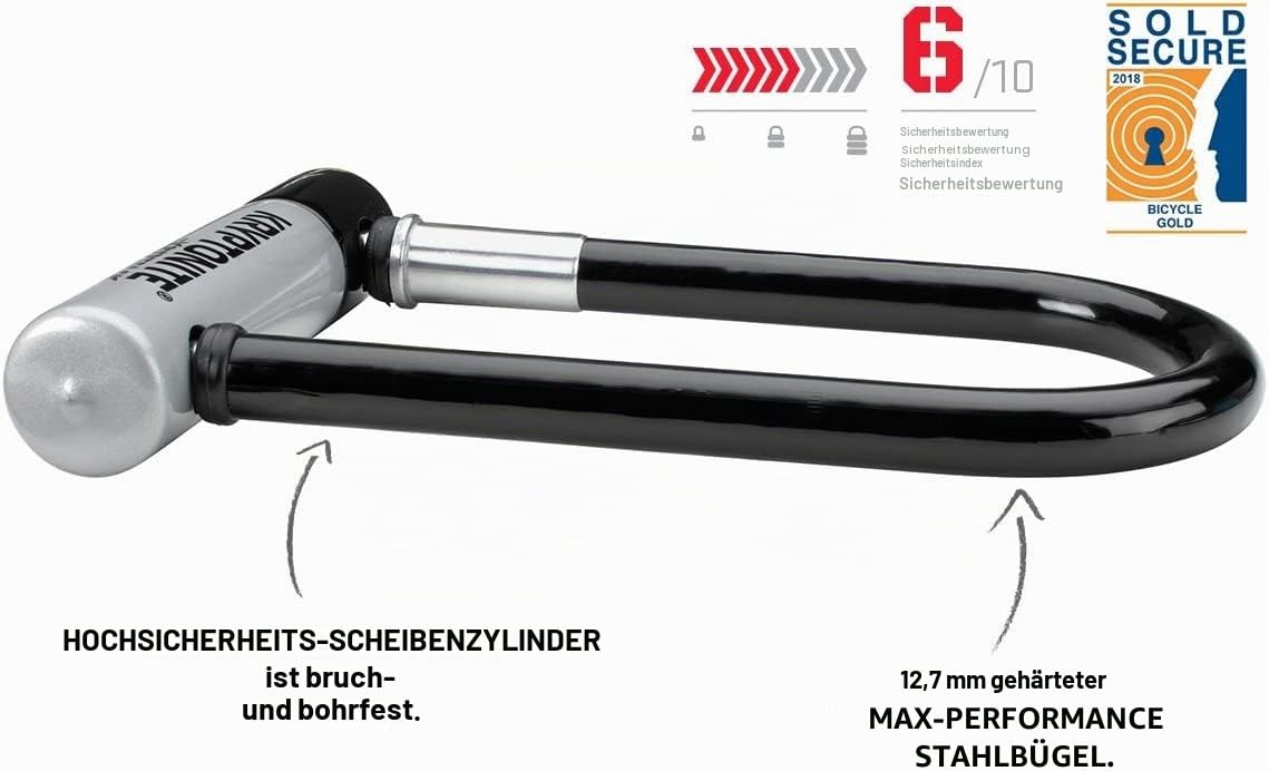 Kryptonite Kryptolok ATB Bügelschloss aus gehärtetem Stahl mit Flexframe-Halterung, extra breiter Bügel, Sicherheitslevel 6/10, für Fahrräder und E-Bikes, 1,45 kg, 12,7 x 22,9 cm