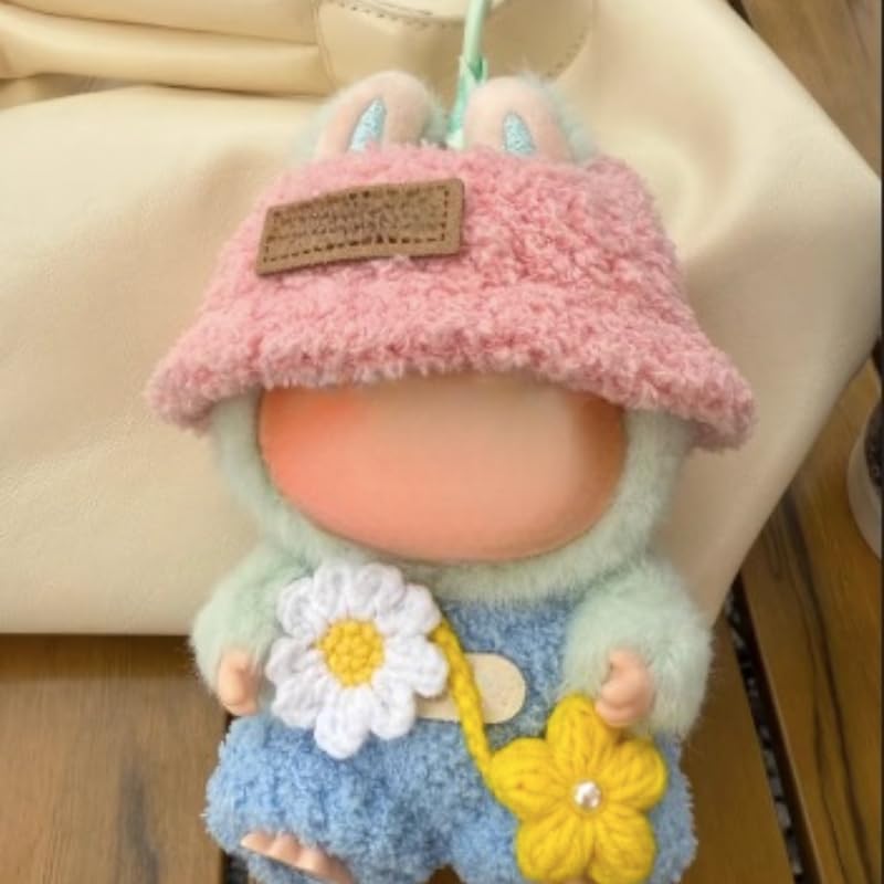 Clothes for Labubu,3 Piece Set Hat Clothes Backpack for LABUBU Doll,Adorable Seated Dolls Clothes Accessories (No Doll) (Peach Clothes Set)
