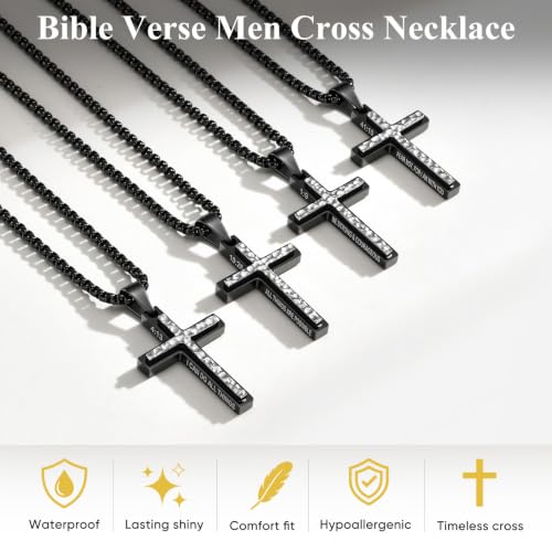 Silver Cross Necklace for Men-Hammered Christian Pendant Chain Necklaces - image 4