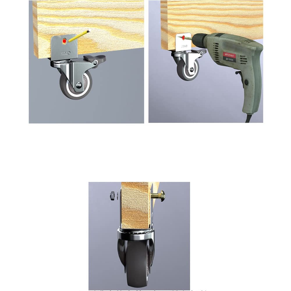 FREAZE 5,1 cm U-Halterungsrollen Lenkrollen für Möbel, geräuschlose Lenkrollen für Babybett, Gummirollen mit Schrauben, U-Halterung-16 mm/18 mm/20 mm/22 mm/25 mm (Farbe: 4 mit Bremse, Größe: 25 mm)