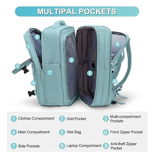 Image of coofay Expandable Backpack For Traveling On Airplane Travel Backpack For Women Men Airline Approved Carry On Bags For Airplanes Gym Bag With Shoe Compartment Waterproof Hiking Backpack Essentials