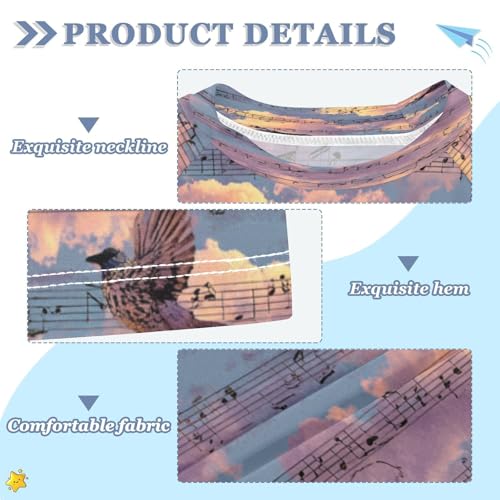 Boys Short Sleeve T-Shirts Birds Music Note Sky Rashguard Kids Swim Shirts Sun UPF 50+3