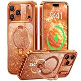 Picture of CASEKOO Cosmic Orange Swarovski Sparkle 360 Spin Magnetic Stand for Glossy iPhone 17 Pro Case for Women, Fit for MagSafe, 17FT Drop Protection, Design for 17 Pro Case, Diamond Orange Sparkle