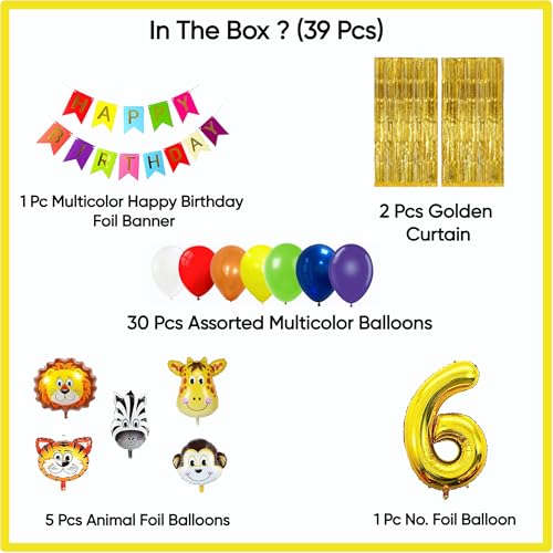 Image of Birthday Decoration Items Kit | Jungle Safari theme | Multicolor Theme Decoration for Kids | Birthday Decoration (6 YR)