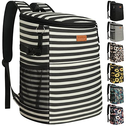 Camping Cooler Backpack 30 Cans, Soft Backpack Coolers Insulated Leak Proof Travel Cooler Bag Waterproof Lunch Picnic Beach Work Trip Thermal Bag Drink Beverage Beer Bag Cooler Stripe #TOP24