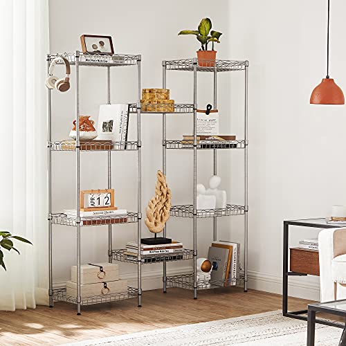 SONGMICS Keukenplank, metalen plank, staande plank, badkamerplank met 4 haken, PP panelen, verstelbare planken… - Image 5