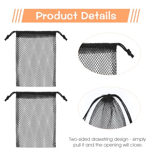 8Pcs Small Mesh Bags 6.3x4.3 inch Portable Mesh Drawstring Bag for Travel Stuff Toy Sports Outdoor Activities Kitchen Favor (Black)3
